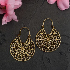 Mandala Hoop Earrings-Tribal Earrings-Boho Earrings-Hoop Earrings-Ethnic Earring-Handmade Jewelry-Festival Jewelry-Gift for her