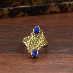 Oval lapis lazuli, Boho Lapis Ring, Blue Lapis Ring, Gemstone ring, September bithstone, best gift for her, Gold brass lapis ring