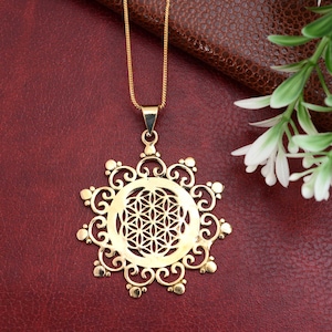 Gold Mandala Necklace Flower Of Life Sacred Geometry Pendant Bohemian Necklace Boho Seed Of Life Ethnic Jewelery gift