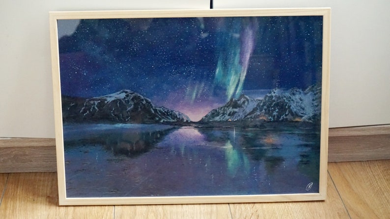 Tableau Peint Paysage Voie Lactée Galaxy sur Toile, Aurore Boréales Tableau Peint Déco Murale, Espace, Céleste, Montagne Neige, Nuit Etoilée image 3