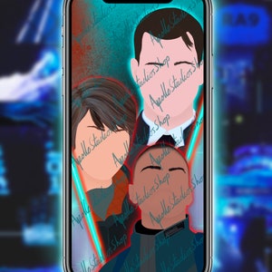 May include: A digital illustration of three people with different skin tones. The people are depicted in a stylized, cartoon-like manner. The background is a blurred image of a city skyline. The image is overlaid with a blue and red light effect.
