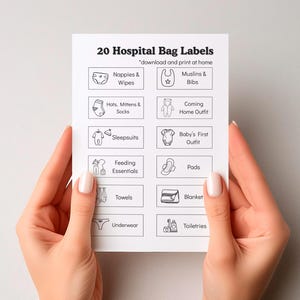 Maternity Hospital Bag Labels | Printable Organizer | Baby Planning and Preparation