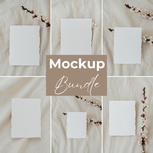 6 Vertical Card Mockup Bundle | Deckle Edge Handmade Paper | Boho Style Minimalist Mock Up
