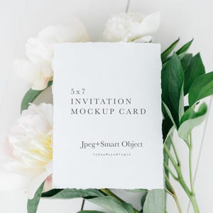 Wedding Invitation Mockup Card, 5x7 Mockup Card, Watercolour Paper, Peony Flowers Mockup