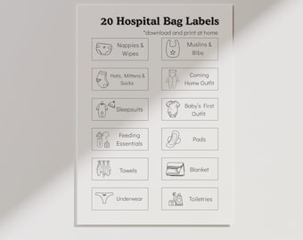 Maternity Hospital Bag Labels | Printable Organizer | Baby Planning and Preparation