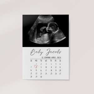 Schwangerschaftsankündigung aufgrund Datumskalender Karte | Baby Ultraschall druckbare Karte, Mann und Eltern