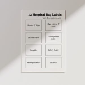 Editable Hospital Mom Bag Labels | Printable Organizer | Baby Planning and Preparation
