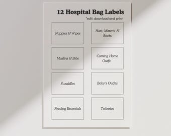 Bearbeitbare Krankenhaus Mom Taschenetiketten | Druckbare Organizer | Baby Planung und Vorbereitung