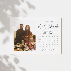 Faire-part de naissance : calendrier de naissance juillet 2024 | Faire-part de grossesse imprimable avec photo pour mari, amis, parents