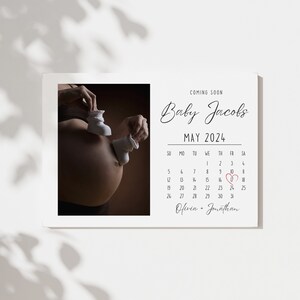 Calendrier des dates d’échéance des annonces de bébé | Carte d'annonce imprimable de grossesse avec photo au mari, aux amis, aux parents