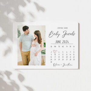 Baby Ankündigung Fälligkeit Kalender | Schwangerschaft druckbare Ankündigungskarte mit Foto an Mann, Freunde, Eltern