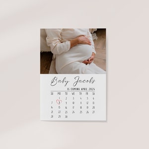 Baby Ankündigung Fälligkeit Kalender | Schwangerschaft druckbare Ankündigungskarte mit Foto an Mann, Freunde, Eltern