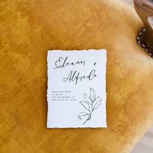 Wedding Invitation Card Mockup Handmade Paper. Boho Style Deckle Edge Minimalist Thank You Card Mock Up