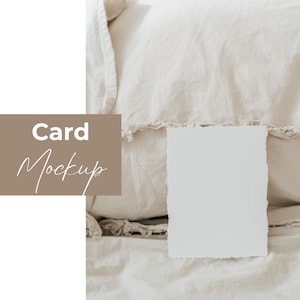 Minimalist Card Mockup. 5x7 Deckle Edge Handmade Paper. Boho Style Horizontal Mock Up. Blossom Collection