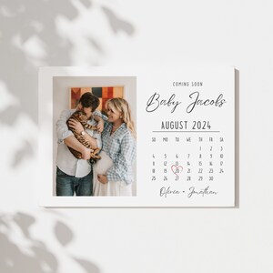 Calendário da data aprazada do anúncio do bebê | Cartão de anúncio de gravidez para impressão com foto para marido, amigos e pais