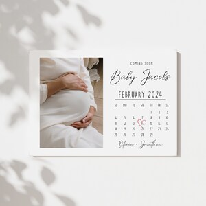 Calendrier des dates d’échéance des annonces de bébé | Carte d'annonce imprimable de grossesse avec photo au mari, aux amis, aux parents