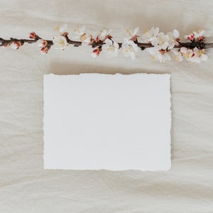 Minimalist Card Mockup. 5x7 Deckle Edge Handmade Paper. Boho Style Horizontal Mock Up. Blossom Collection