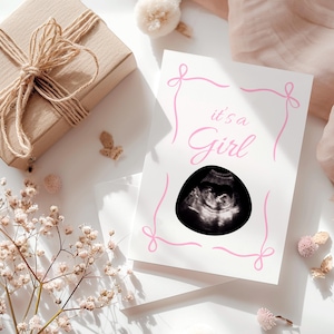 Faire-part échographie bébé fille un peu secret | Nous attendons un bébé | Carte imprimable "Révélations de grossesse"