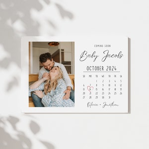Calendário da data prevista para anúncio do bebê Outubro | Cartão de anúncio de gravidez para impressão com foto para marido, amigos e pais