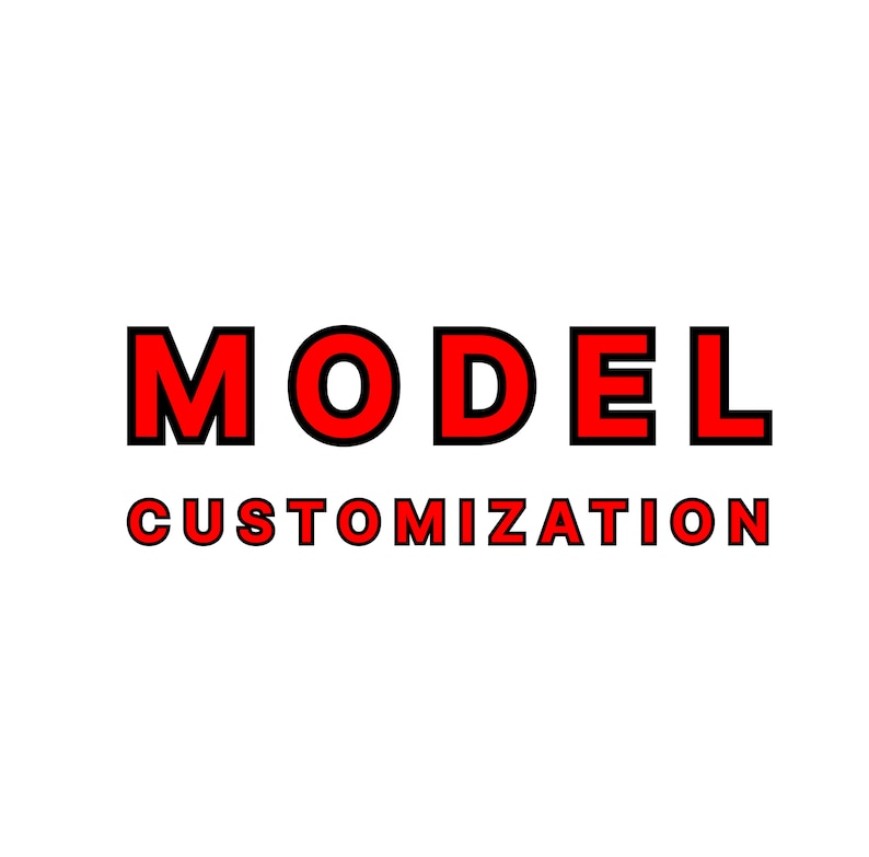 Puede incluir: Texto rojo sobre fondo blanco que dice "MODEL CUSTOMIZATION".