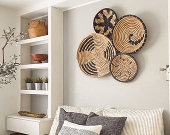 Wall Basket Décor, Set of 4 Oversized, Hanging Woven Seagrass Bowl Baskets,  Round Boho Wall Basket For Home Decoration, Unique Wall Art Set