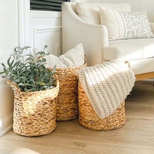 Large Wicker Storage Basket, Set of 3, Woven Water Hyacinth