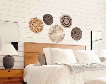 Wicker Wall Basket Décor, Set of 5, Hanging Woven Seagrass Flat Baskets, Round Boho Decorative Wall Basket, Unique Wall Art For Your Home