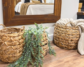 Natural Wicker Storage Baskets, Set of 3, Woven Water Hyacinth Blanket Basket with Handles, Nested Bin for Organizing Any Room In Your Home