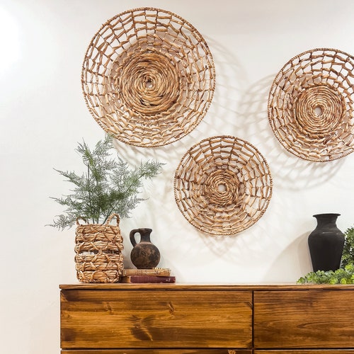 Wall Basket Décor Set of 3 Boho Wall Décor Hanging Woven Etsy