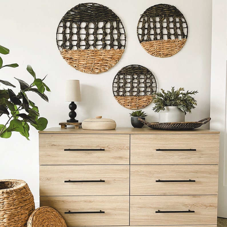 Natural Wicker Wall Baskets Décor Set of 3 Hanging Woven Etsy