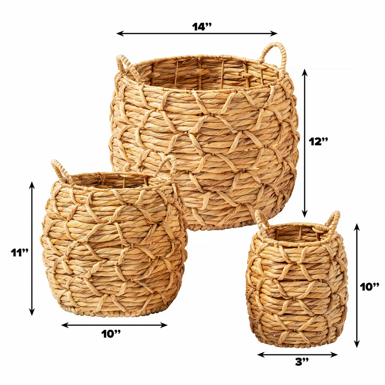 Natural Wicker Storage Baskets Set of 3 Woven Water Hyacinth Etsy