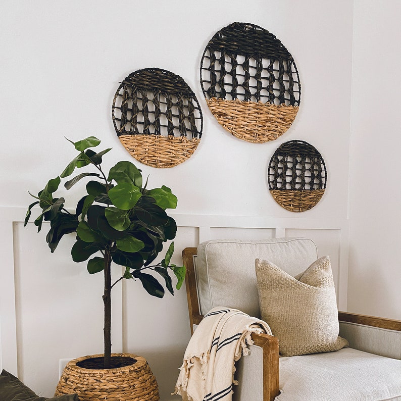 Natural Wicker Wall Baskets Décor Set of 3 Hanging Woven Etsy