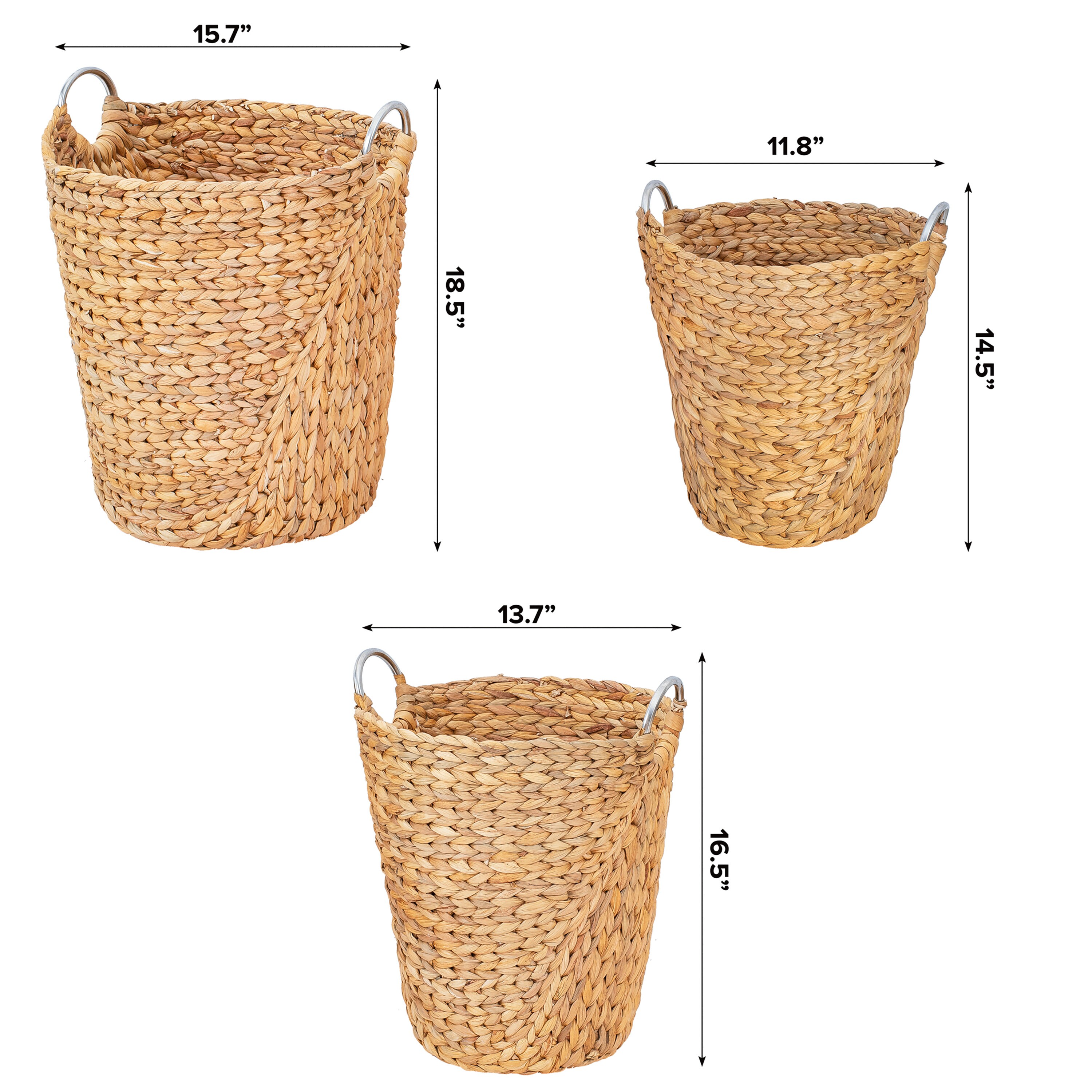 Large Wicker Storage Basket Set of 3 Woven Water Hyacinth Etsy