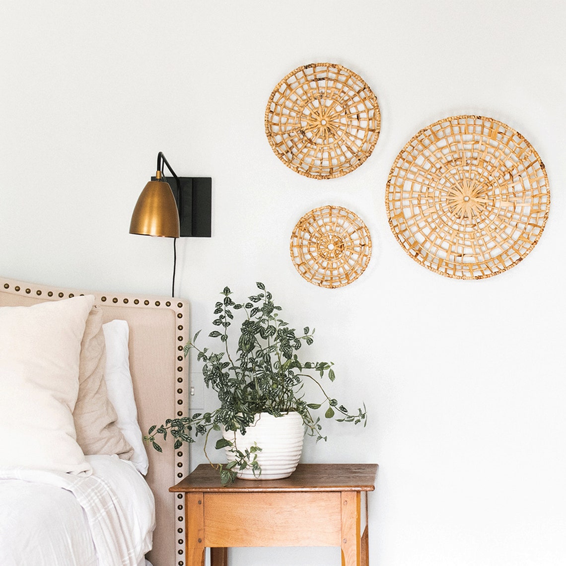 Large Natural Wicker Wall Décor Set of 3 Hanging Woven Water Etsy