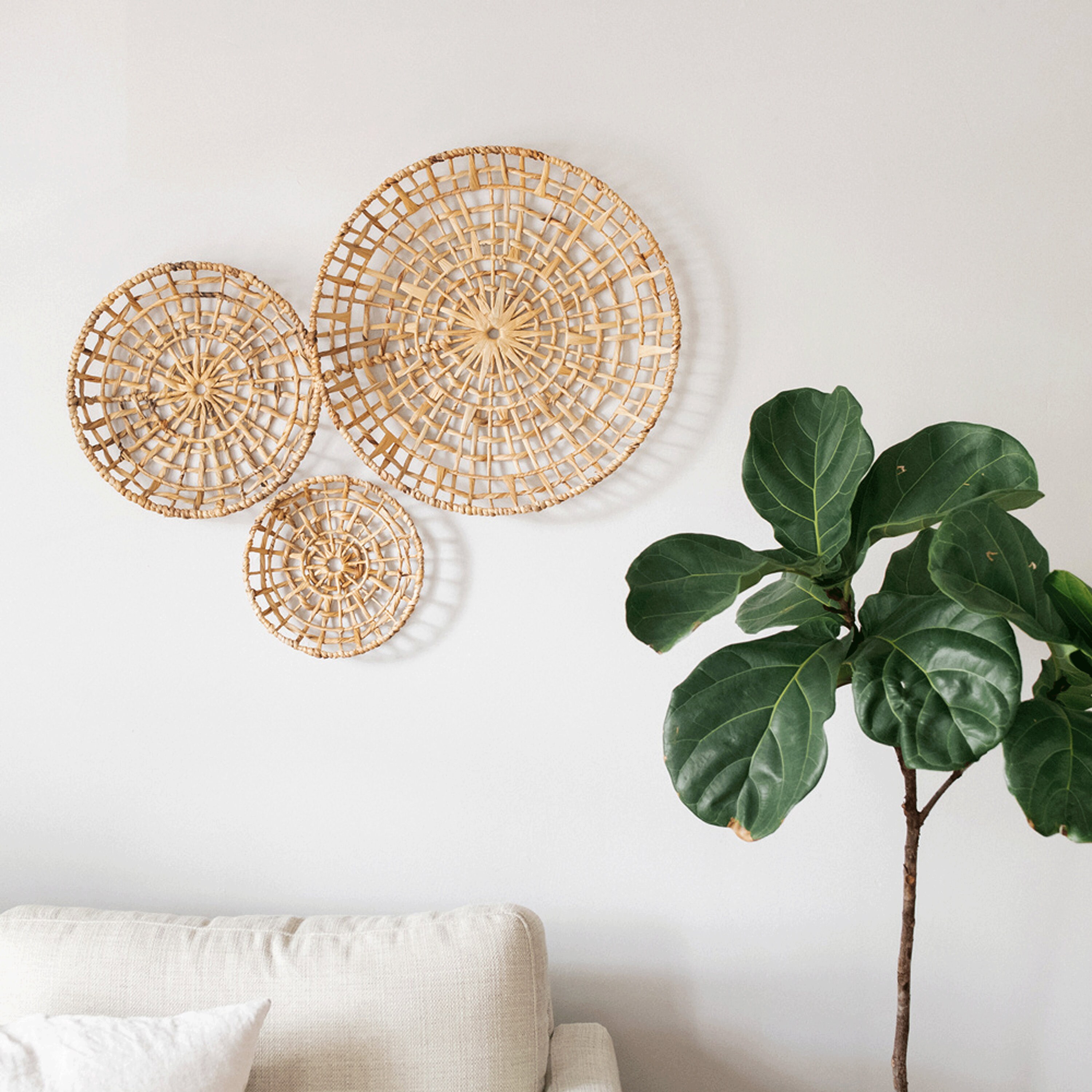 Large Natural Wicker Wall Décor Set of 3 Hanging Woven Water Etsy