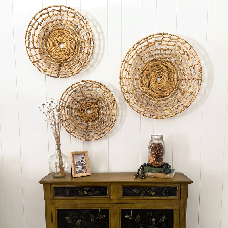Natural Wicker Wall Basket Décor Set of 3 Round Water Etsy
