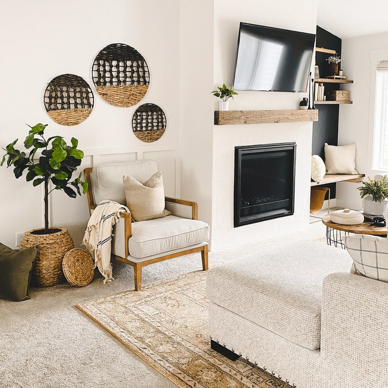 Natural Wicker Wall Baskets Décor Set of 3 Hanging Woven Etsy