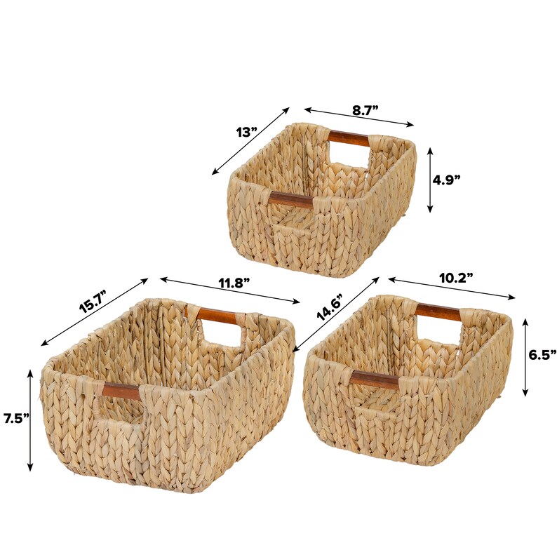 Large Natural Wicker Storage Basket Set of 3 Rectangular Etsy