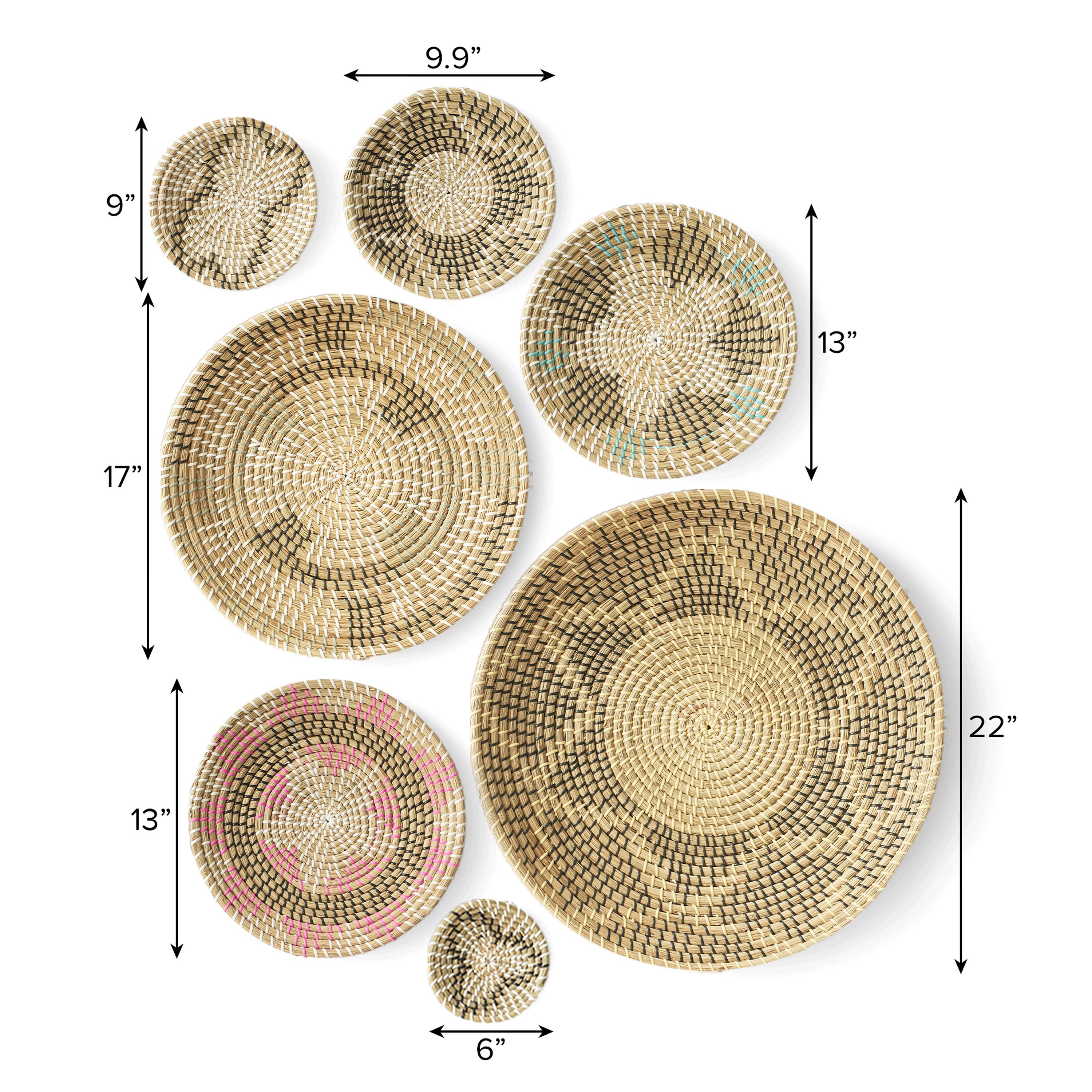 Artera Wicker Wall Basket Decor - Set of 4 Oversized, Hanging Natural Woven  Seagrass Flat Baskets, Round Boho Wall Basket Decor for Living Room or