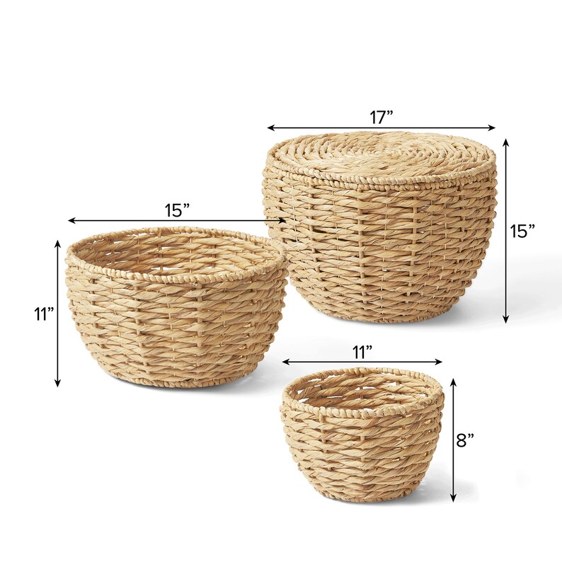 Large Wicker Storage Basket Set of 3 Multipurpose Basket for Etsy