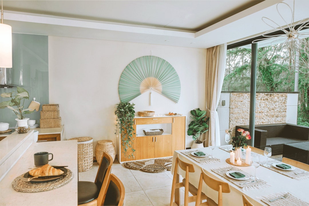 Bamboo Folding Wall Fan, 59 Inches Oversized, Giant Bamboo Fan