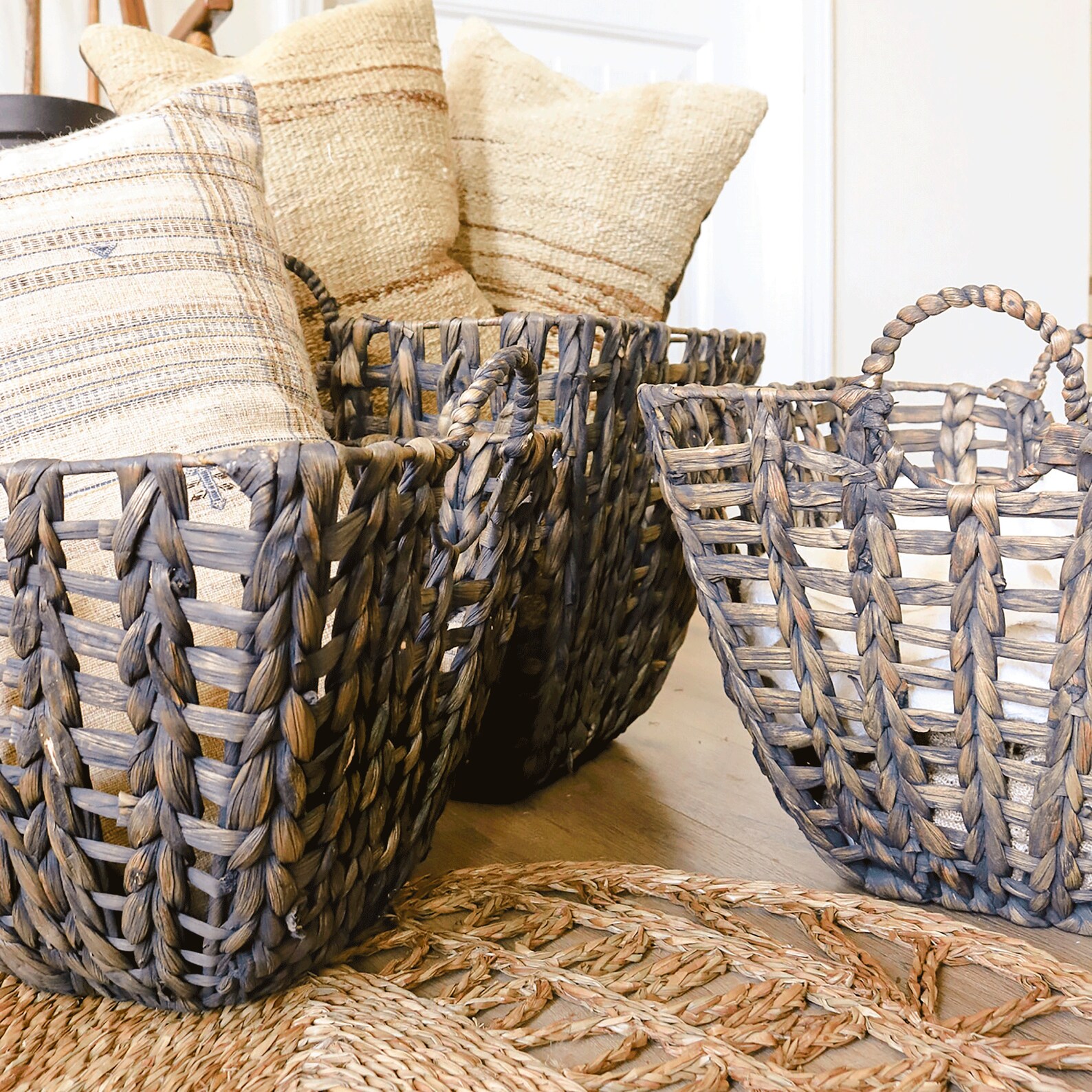Large Wicker Storage Basket Set of 3 Water Hyacinth Storage Etsy