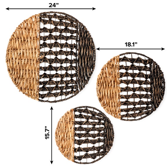 Artera Home Wicker Wall Basket Decor - Set of 3 Oversized, Hanging Natural  Woven Seagrass Flat Baskets, Round Boho Wall Basket Decor for Living Room