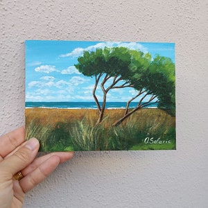 Mini toile Peinture acrylique originale de paysage marin, peinture de nature estivale, peinture de côte italienne, art de scène côtière, décoration de bureau, cadeau