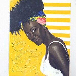 Original Acrylic Portrait of Black Woman, Contemporary Figurative Painting, Yellow Wall Art, Modern Feminine Canvas, Statement Artwork image 6