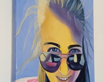 Original oil painting of woman with sunglasses, sunny day painting, woman portrait, figurative art, impressionist realist painting