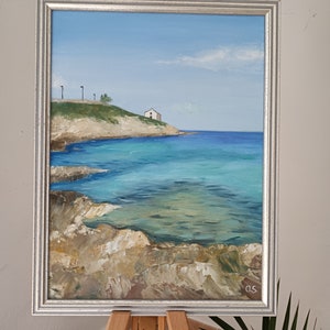 Original oil painting of Mediterranean cost, coast oil painting, seascape painting, costal scene nature painting, one of a kind art