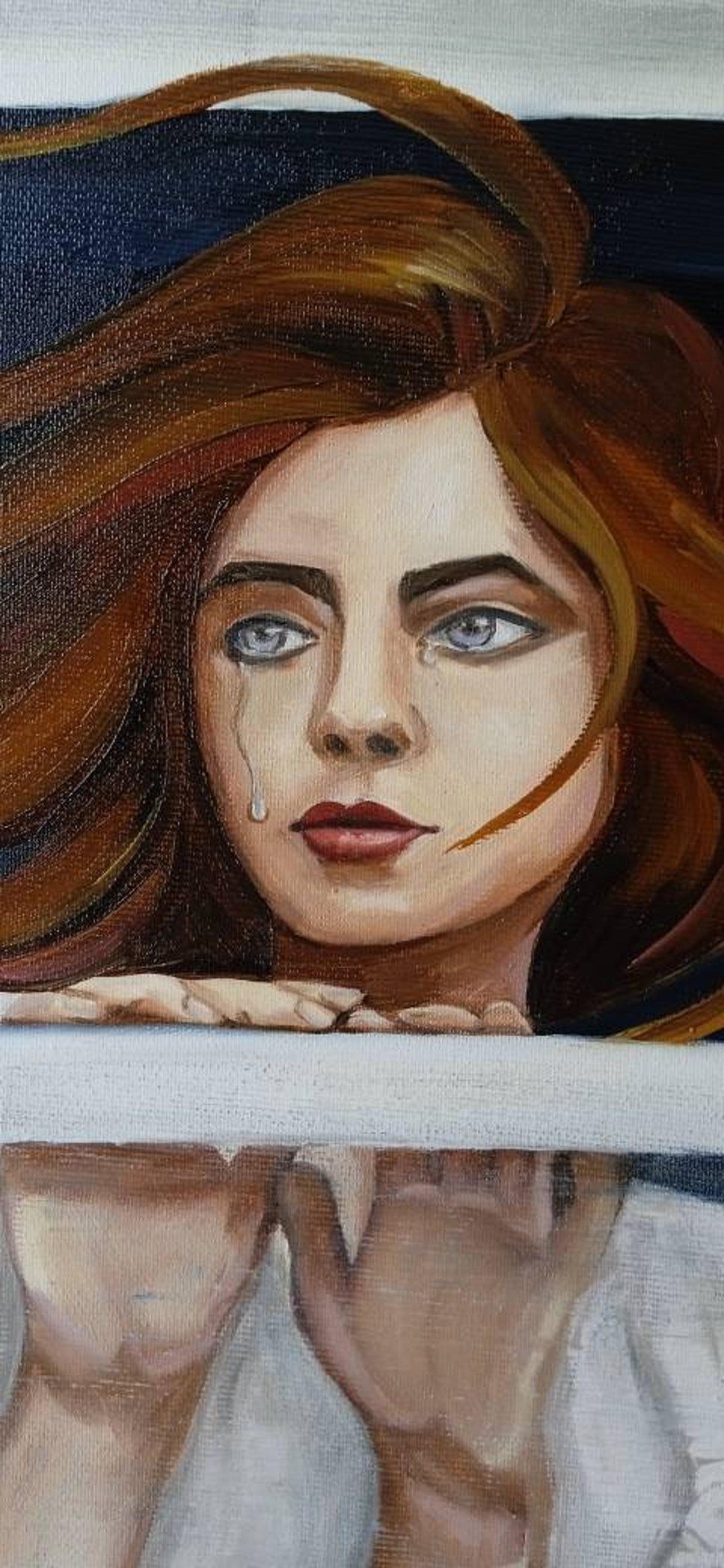 Woman in the Train Original Oil Painting, Figurative Painting