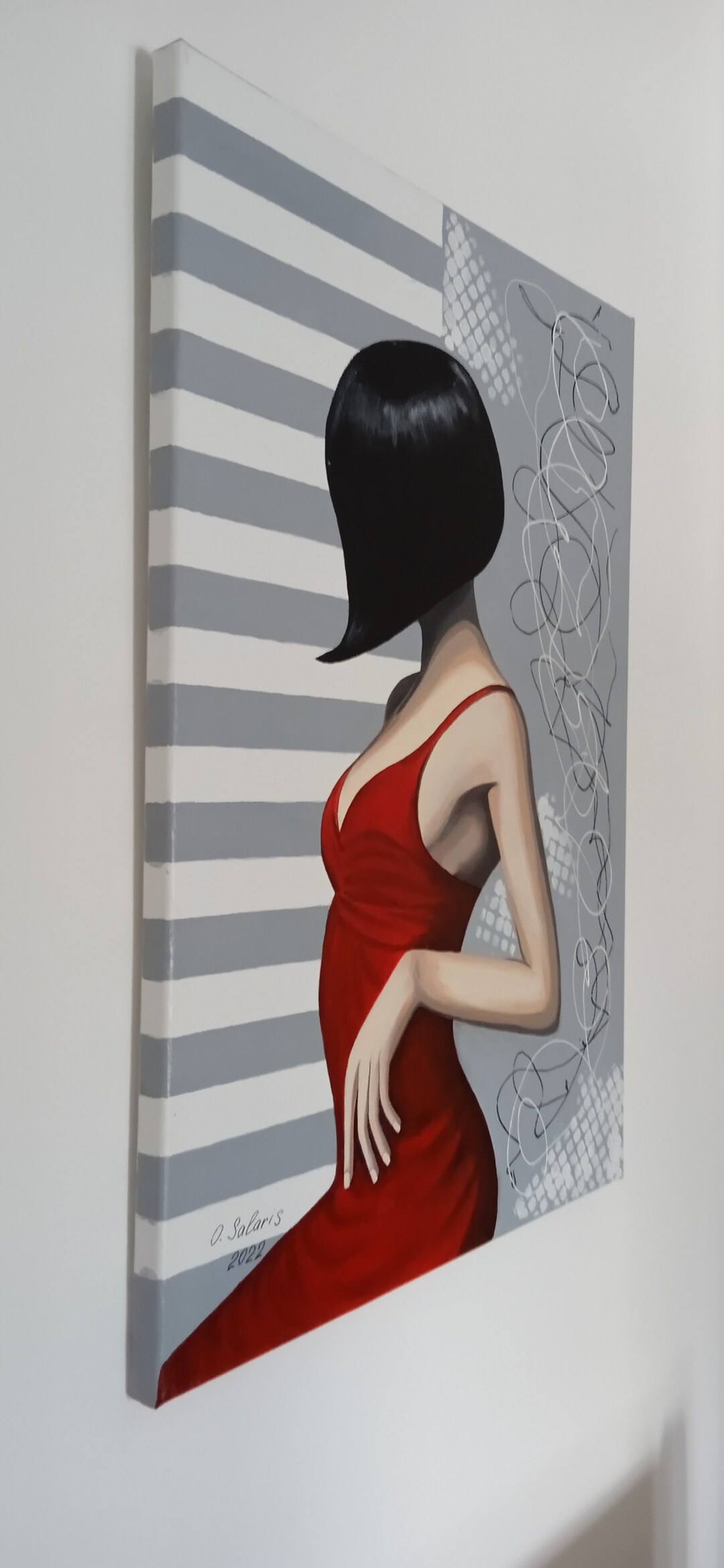 Original Acrylic Painting of Woman in Red, Modern Female Portrait on ...