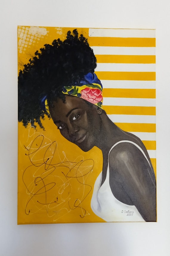 Original Acrylic Painting of African American Woman on canvas, Black Female Portrait Art, Figurative Wall Decor